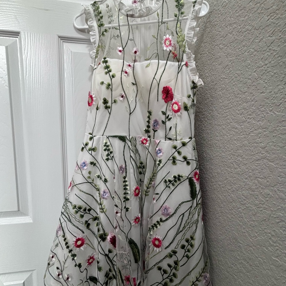 City Studio Floral Embroidered Kids Dress - White and Red